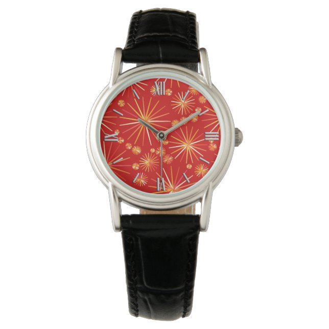 Mid Century Sputnik pattern, Deep Red Watch (Front)