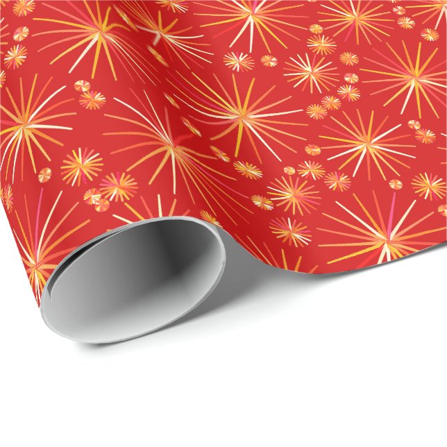 Mid Century Sputnik pattern, Deep Red Wrapping Paper (Roll Corner)