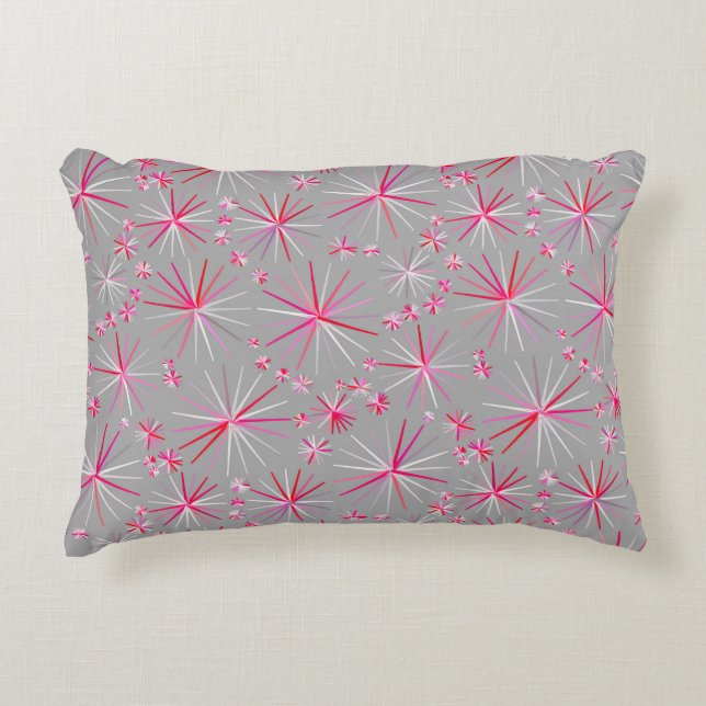 Mid Century Sputnik pattern, Grey and Fuchsia Accent Pillow (Front)