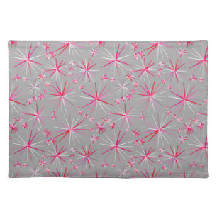 Mid Century Sputnik pattern, Grey and Fuchsia Cloth Placemat