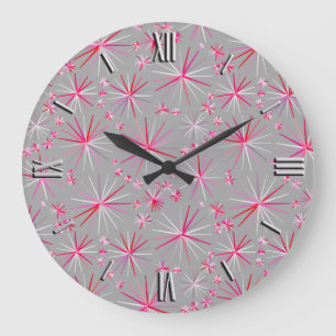 Mid Century Sputnik pattern, Grey and Fuchsia Large Clock