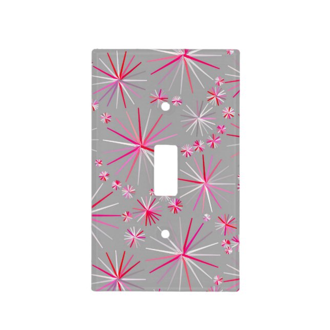 Mid Century Sputnik pattern, Grey and Fuchsia Light Switch Cover (Front)