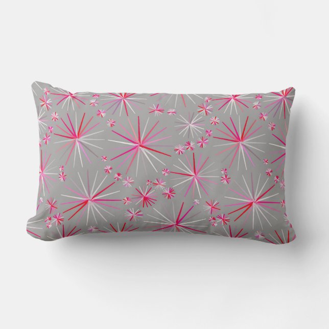 Mid Century Sputnik pattern, Grey and Fuchsia Lumbar Pillow (Front)