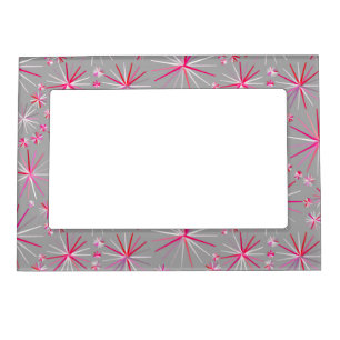 Mid Century Sputnik pattern, Grey and Fuchsia Magnetic Photo Frame