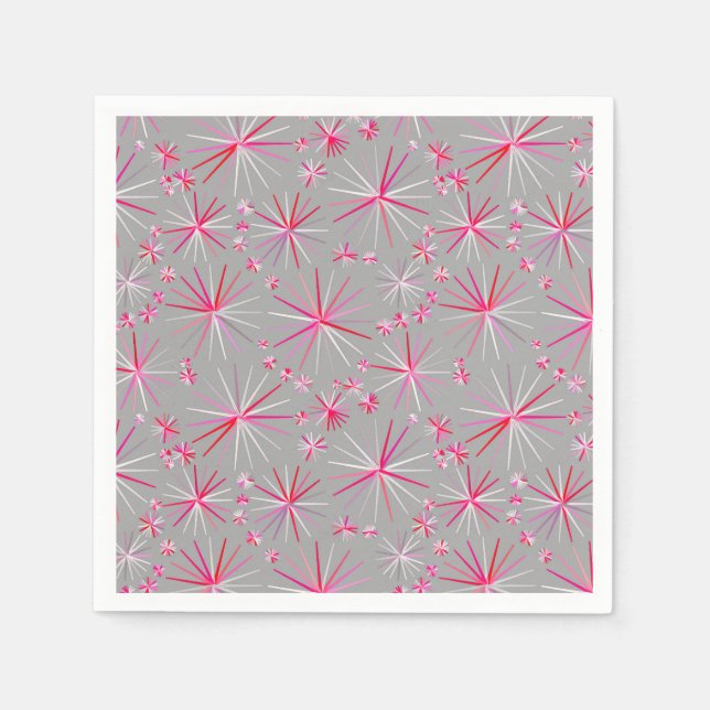 Mid Century Sputnik pattern, Grey and Fuchsia Napkins (Front)