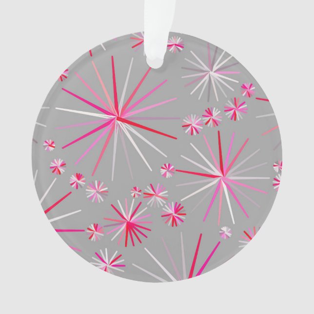 Mid Century Sputnik pattern, Grey and Fuchsia Ornament (Front)
