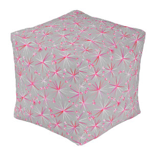 Mid Century Sputnik pattern, Grey and Fuchsia Pouf