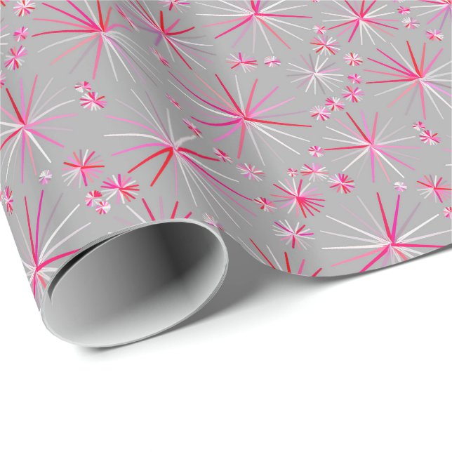 Mid Century Sputnik pattern, Grey and Fuchsia Wrapping Paper (Roll Corner)
