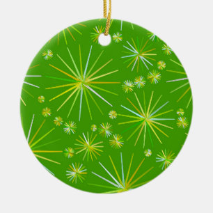 Mid Century Sputnik pattern, Olive Green Ceramic Ornament