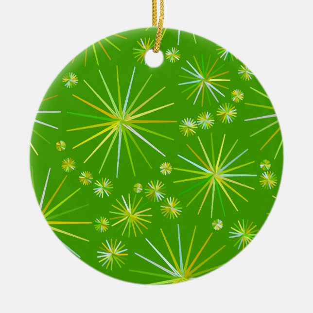 Mid Century Sputnik pattern, Olive Green Ceramic Ornament (Front)