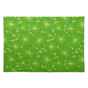 Mid Century Sputnik pattern, Olive Green Cloth Placemat