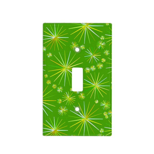 Mid Century Sputnik pattern, Olive Green Light Switch Cover (Front)