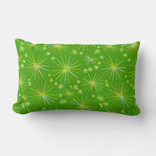 Mid Century Sputnik pattern, Olive Green Lumbar Pillow (Front)