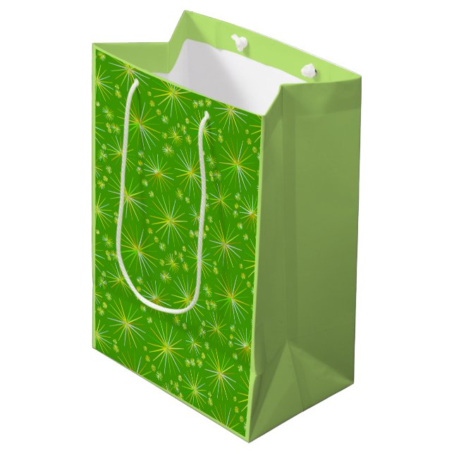 Mid Century Sputnik pattern, Olive Green Medium Gift Bag (Front Angled)