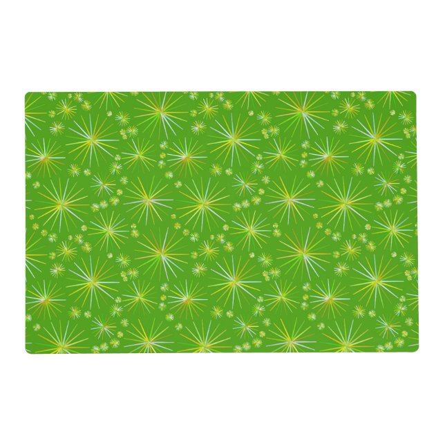 Mid Century Sputnik pattern, Olive Green Placemat (Front)