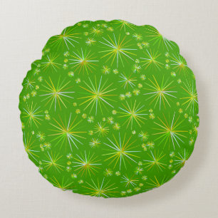Mid Century Sputnik pattern, Olive Green Round Pillow