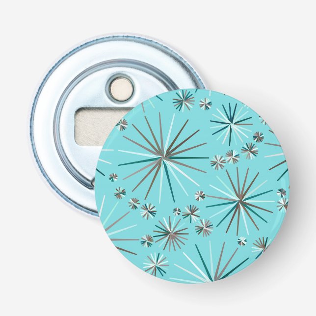 Mid Century Sputnik pattern, Robin's Egg Blue Bottle Opener (Front)