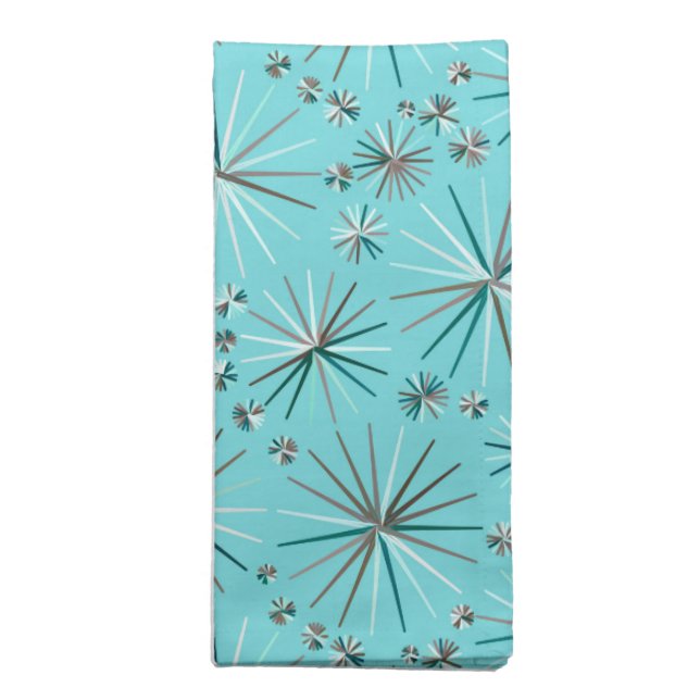 Mid Century Sputnik pattern, Robin's Egg Blue Cloth Napkin (Folded)