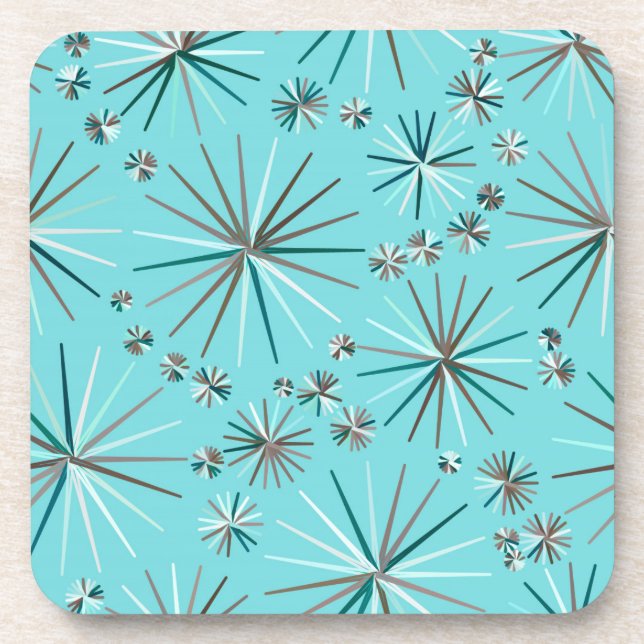 Mid Century Sputnik pattern, Robin's Egg Blue Coaster (Front)