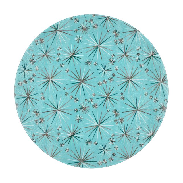 Mid Century Sputnik pattern, Robin's Egg Blue Cutting Board (Front)