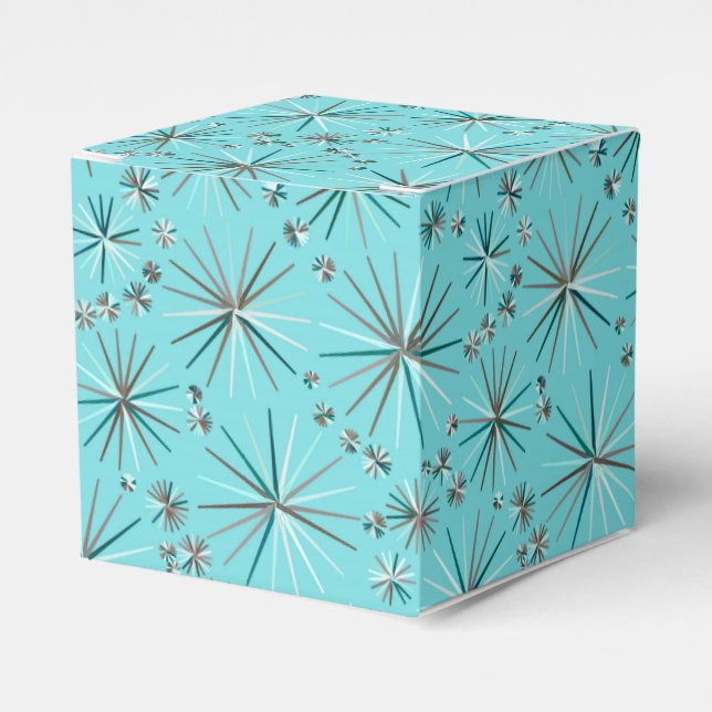 Mid Century Sputnik pattern, Robin's Egg Blue Favor Boxes (Front Side)