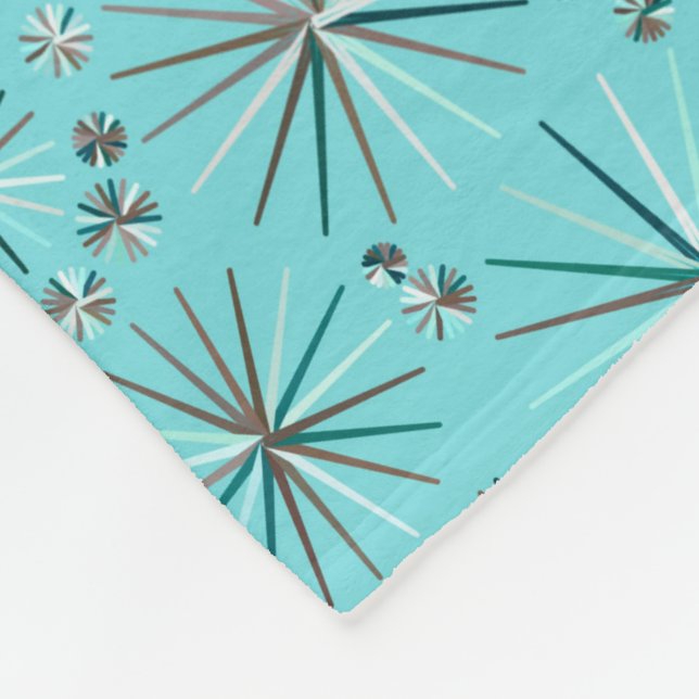 Mid Century Sputnik pattern, Robin's Egg Blue Fleece Blanket (Corner)