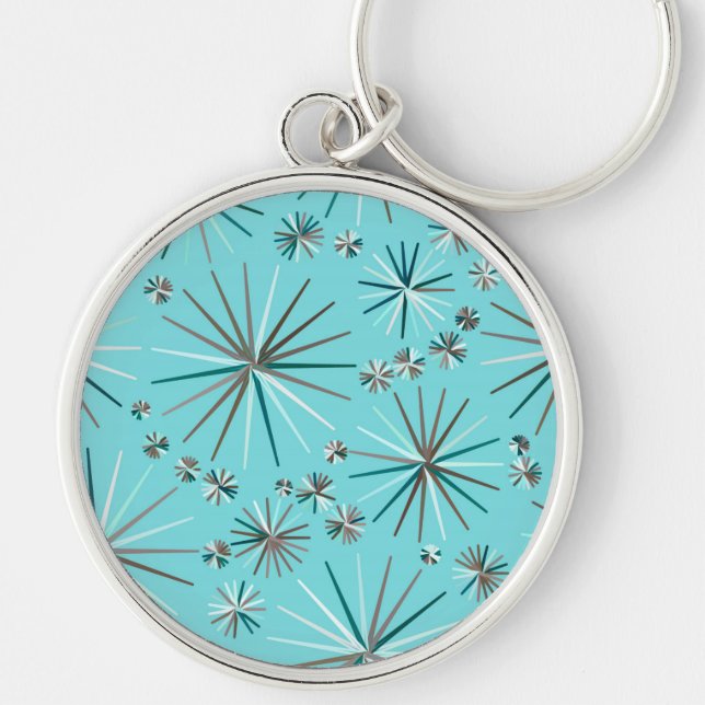 Mid Century Sputnik pattern, Robin's Egg Blue Keychain (Front)