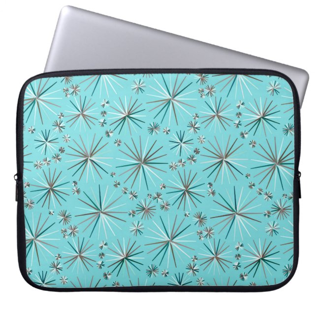 Mid Century Sputnik pattern, Robin's Egg Blue Laptop Sleeve (Front)
