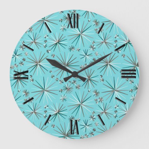 Mid Century Sputnik pattern Robins Egg Blue Large Clock