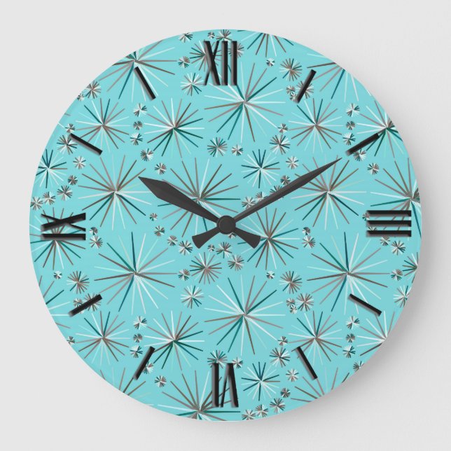 Mid Century Sputnik pattern, Robin's Egg Blue Large Clock (Front)