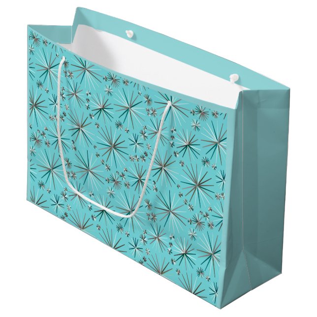 Mid Century Sputnik pattern, Robin's Egg Blue Large Gift Bag (Front Angled)