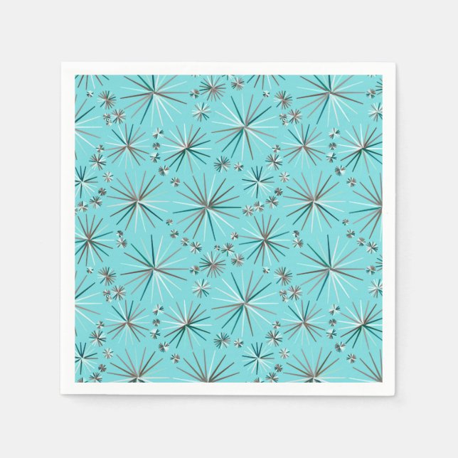 Mid Century Sputnik pattern, Robin's Egg Blue Napkins (Front)