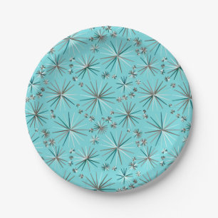 Mid Century Sputnik pattern, Robin's Egg Blue Paper Plates