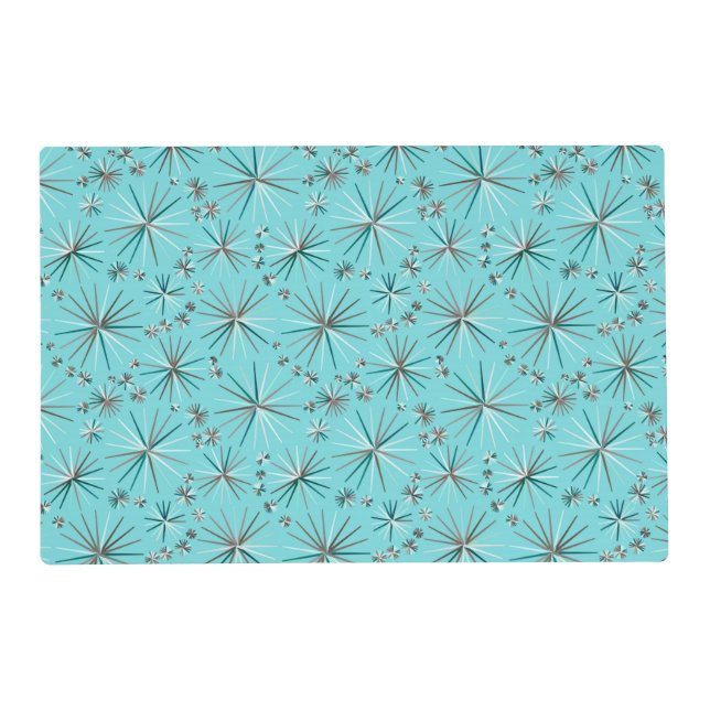 Mid Century Sputnik pattern, Robin's Egg Blue Placemat (Front)