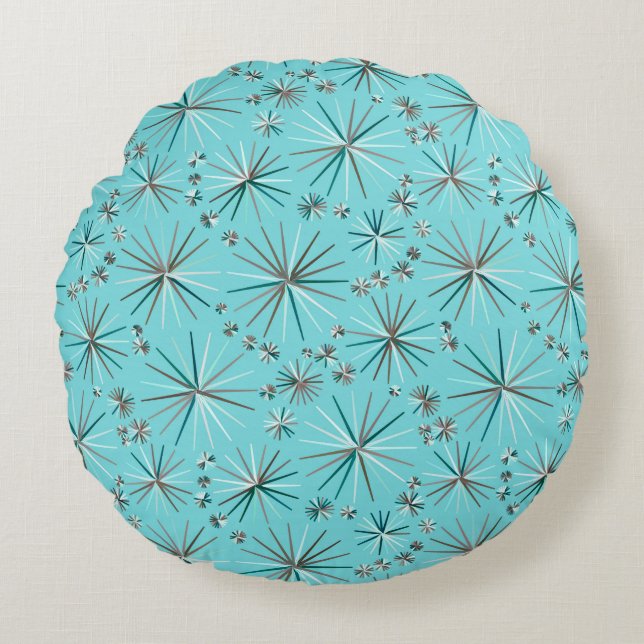 Mid Century Sputnik pattern, Robin's Egg Blue Round Pillow (Front)