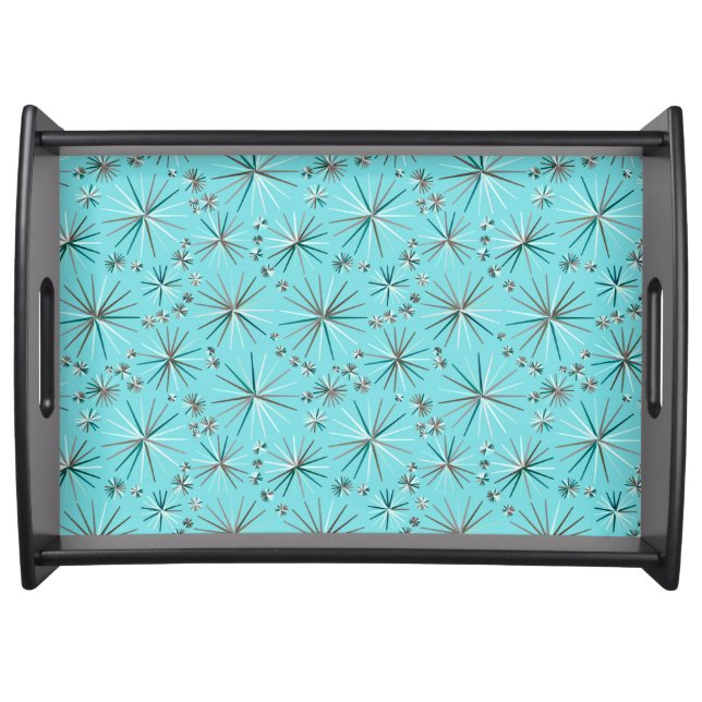 Mid Century Sputnik pattern, Robin's Egg Blue Serving Tray (Front)