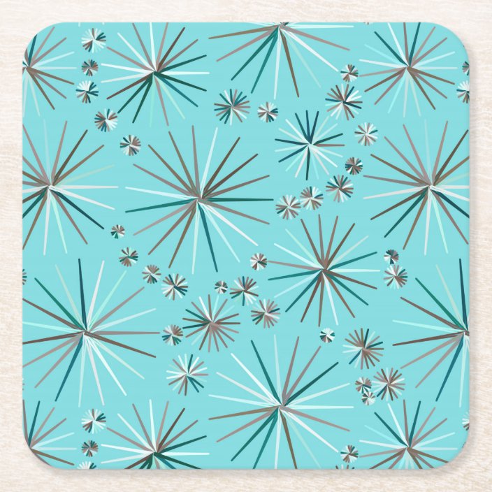 Mid Century Sputnik pattern, Robin's Egg Blue Square Paper Coaster ...
