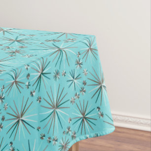 Mid Century Sputnik pattern, Robin's Egg Blue Tablecloth