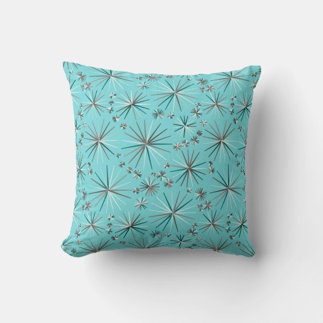 Mid Century Sputnik pattern, Robin's Egg Blue Throw Pillow (Front)