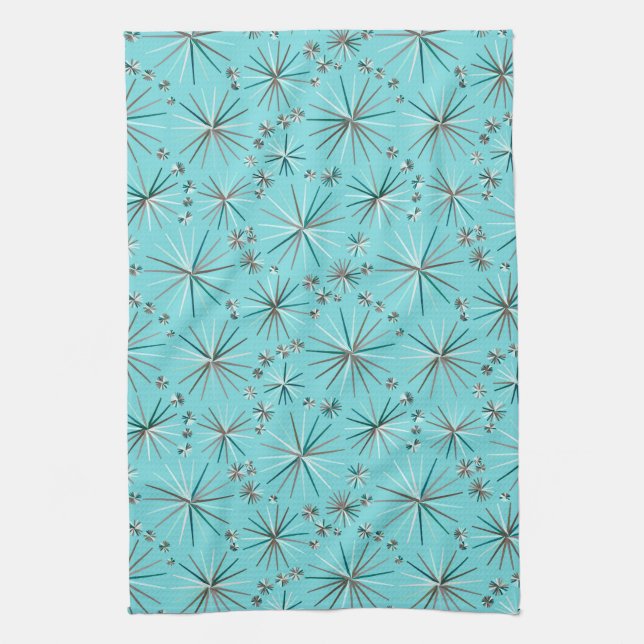 Mid Century Sputnik pattern, Robin's Egg Blue Towel (Vertical)