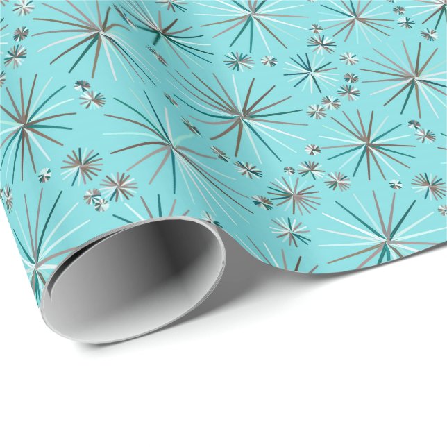 Mid Century Sputnik pattern, Robin's Egg Blue Wrapping Paper (Roll Corner)