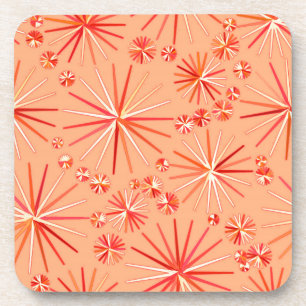 Mid Century Sputnik pattern, Shades of Coral Beverage Coaster