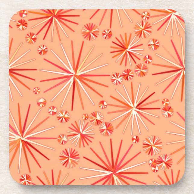 Mid Century Sputnik pattern, Shades of Coral Beverage Coaster (Front)