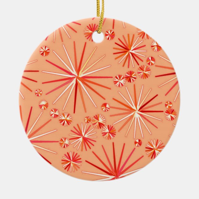 Mid Century Sputnik pattern, Shades of Coral Ceramic Ornament (Front)