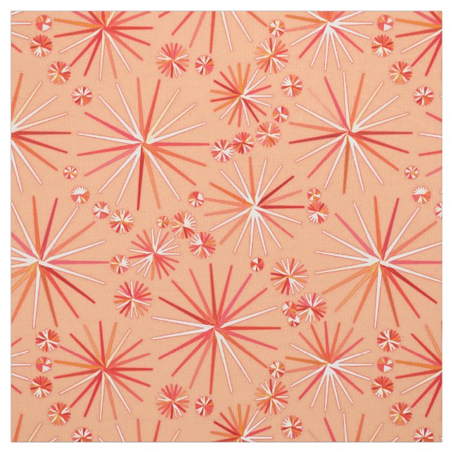 Mid Century Sputnik pattern, Shades of Coral Fabric (Swatch)