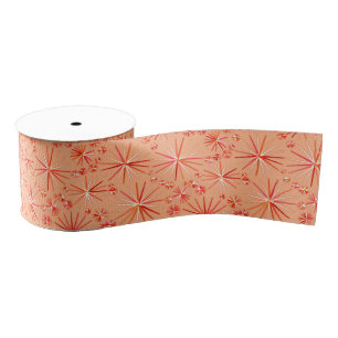 Mid Century Sputnik pattern, Shades of Coral Grosgrain Ribbon