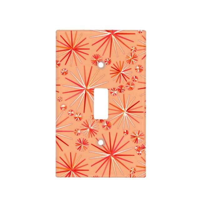 Mid Century Sputnik pattern, Shades of Coral Light Switch Cover (Front)