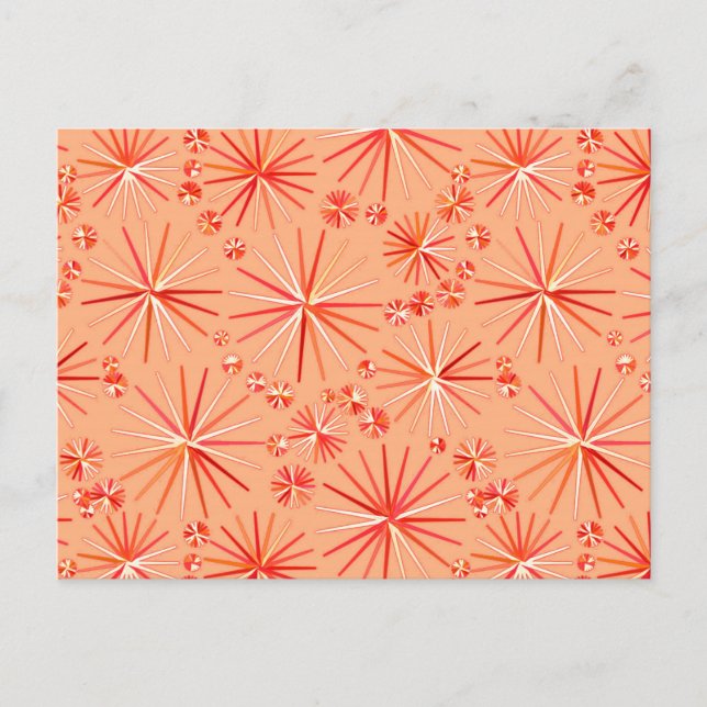 Mid Century Sputnik pattern, Shades of Coral Postcard (Front)