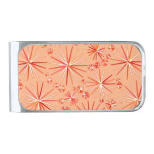 Mid Century Sputnik pattern, Shades of Coral Silver Finish Money Clip