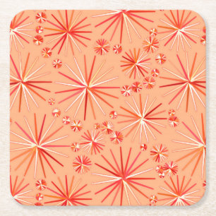 Mid Century Sputnik pattern, Shades of Coral Square Paper Coaster